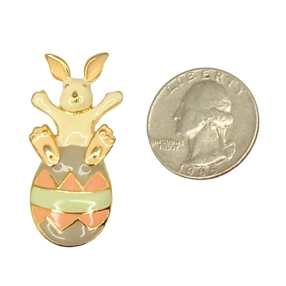 VTG Steinmetz Easter Bunny Egg Brooch Pin 1 5/8" Gold Tone Pastel Enamel Signed - Picture 7 of 10